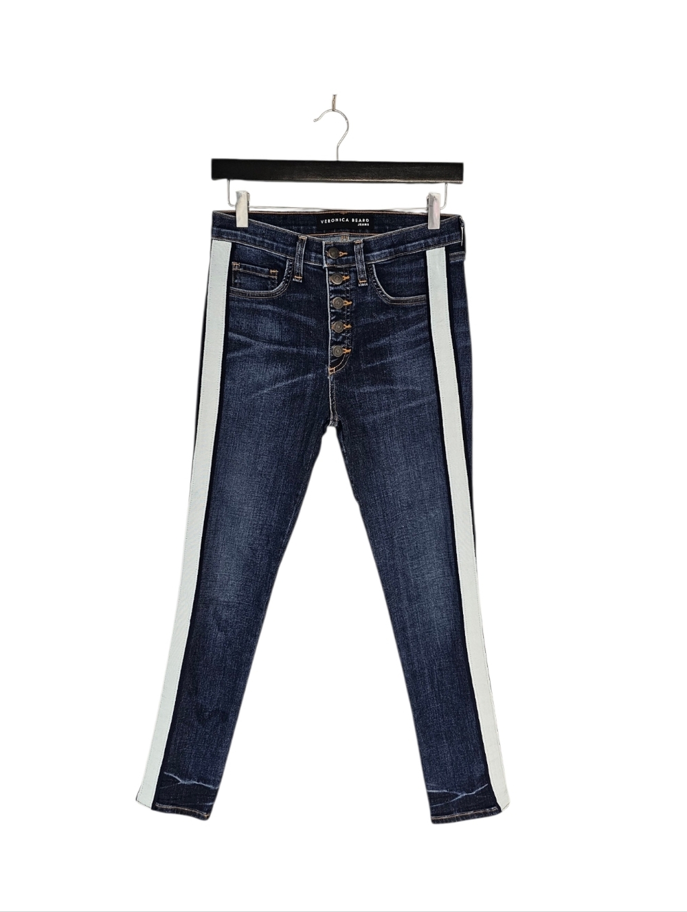 Veronica Beard Debbie 10" Skinny High Rise Racer Striped Blue Jeans 26 Preowned